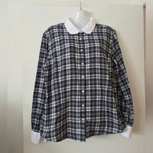 Brooks Brothers Black and White Plaid Shirt Contrasting Collar
